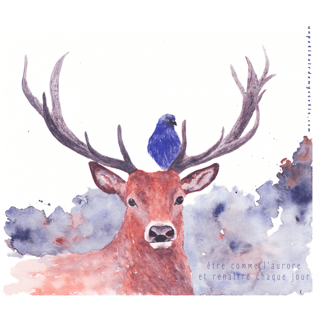 Carte-poème Cerf - "être comme l'aurore et renaître chaque jour"