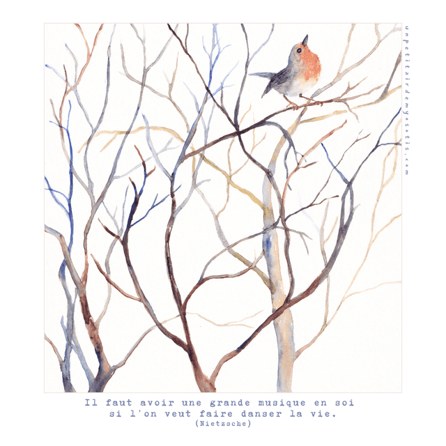 Carte postale &quot;une grande musique en soi&quot; - Rouge-gorge